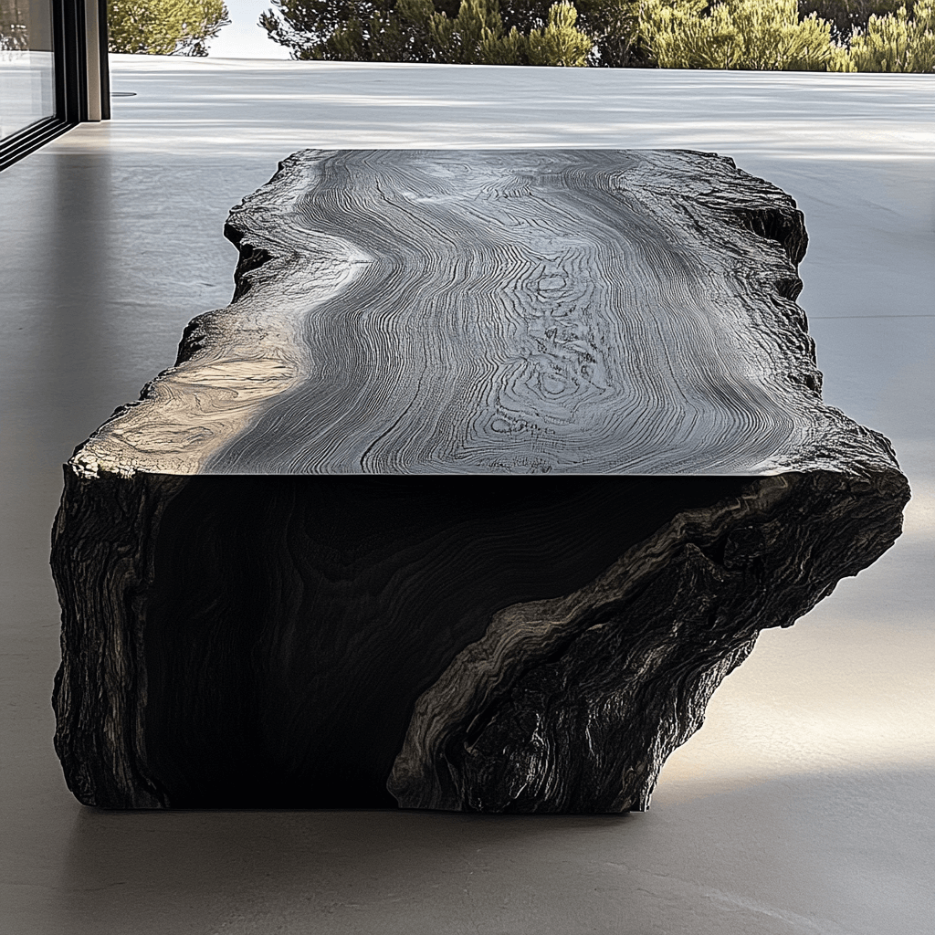 Kaze Table – Sculpted from a Single Wood Log with Seamless Edge-Leg Design