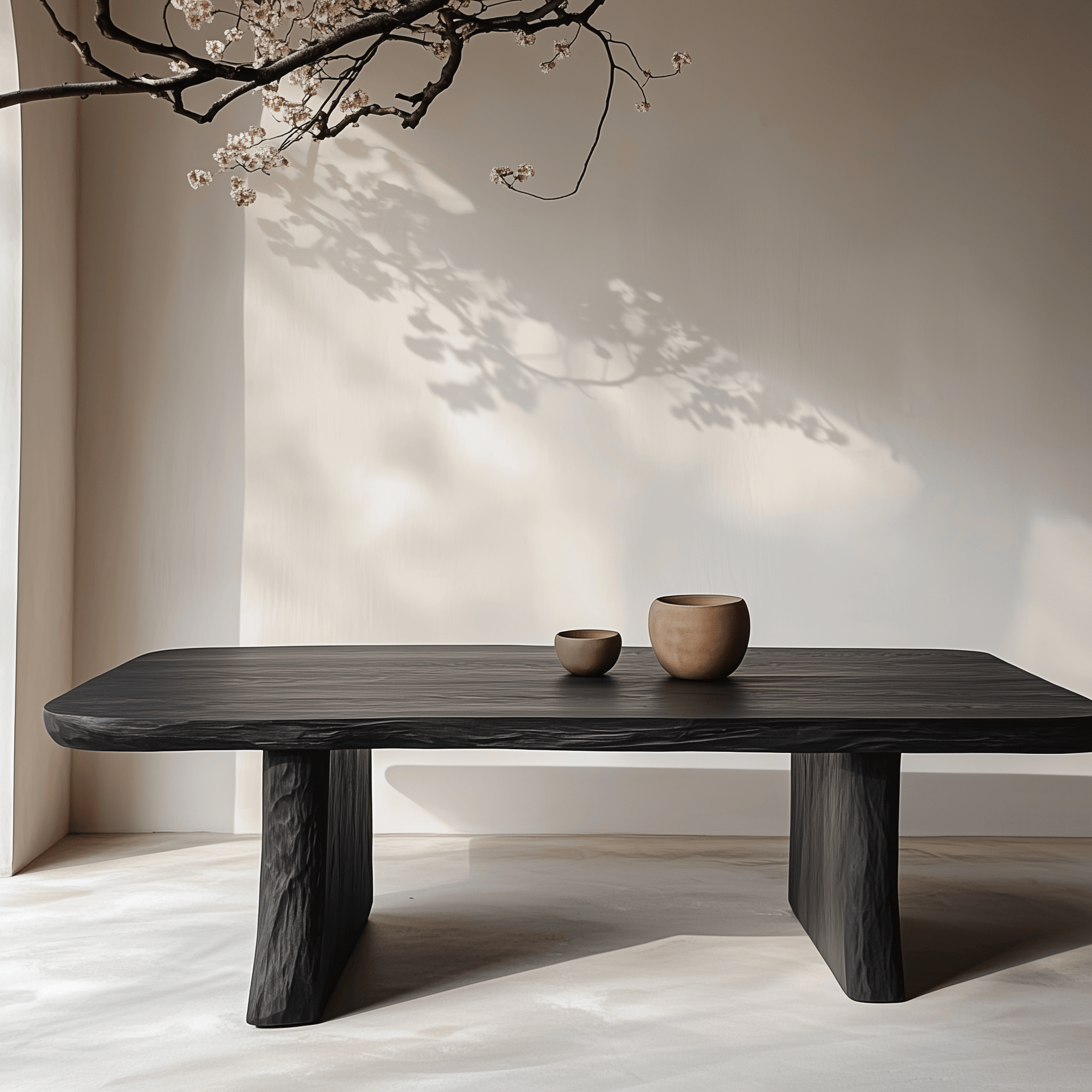 Mesa con patas de bloque Hikari: diseño rectangular con acabados personalizables