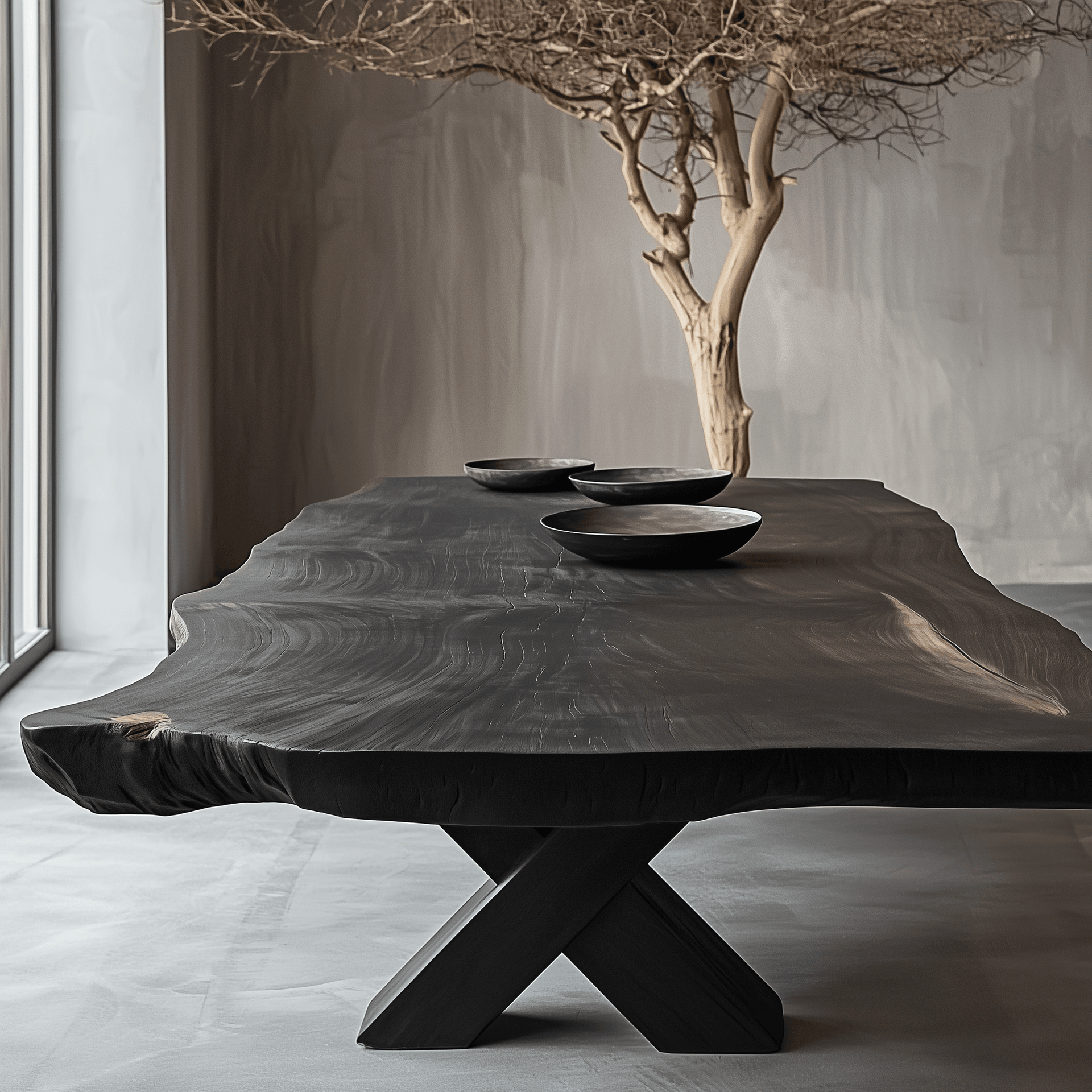 Yama Table – Organic Design with Cross-Leg Wooden Base for a Bold Statement