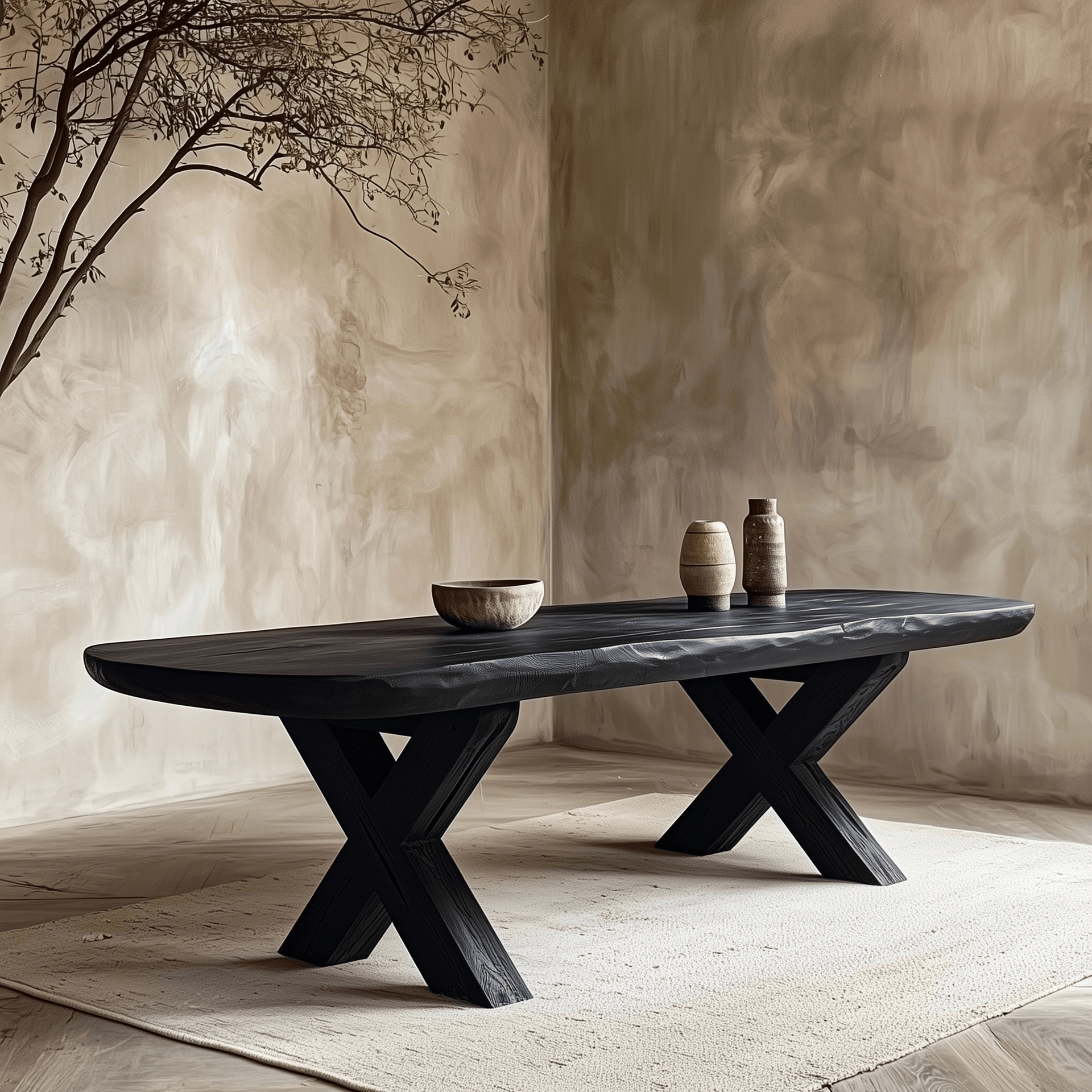 Yama Table – Oval Design with Cross-Leg Wooden Base for a Bold Statement