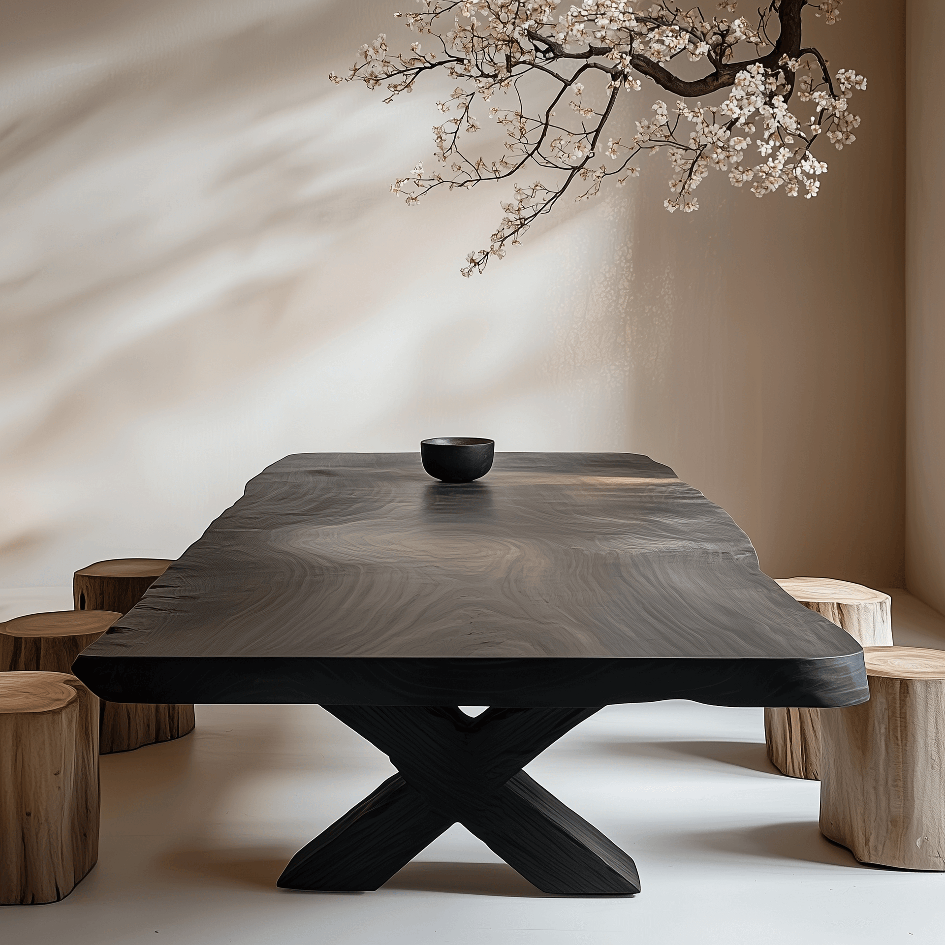 Yama Table – Rectangular Design with Cross-Leg Wooden Base for a Bold Statement