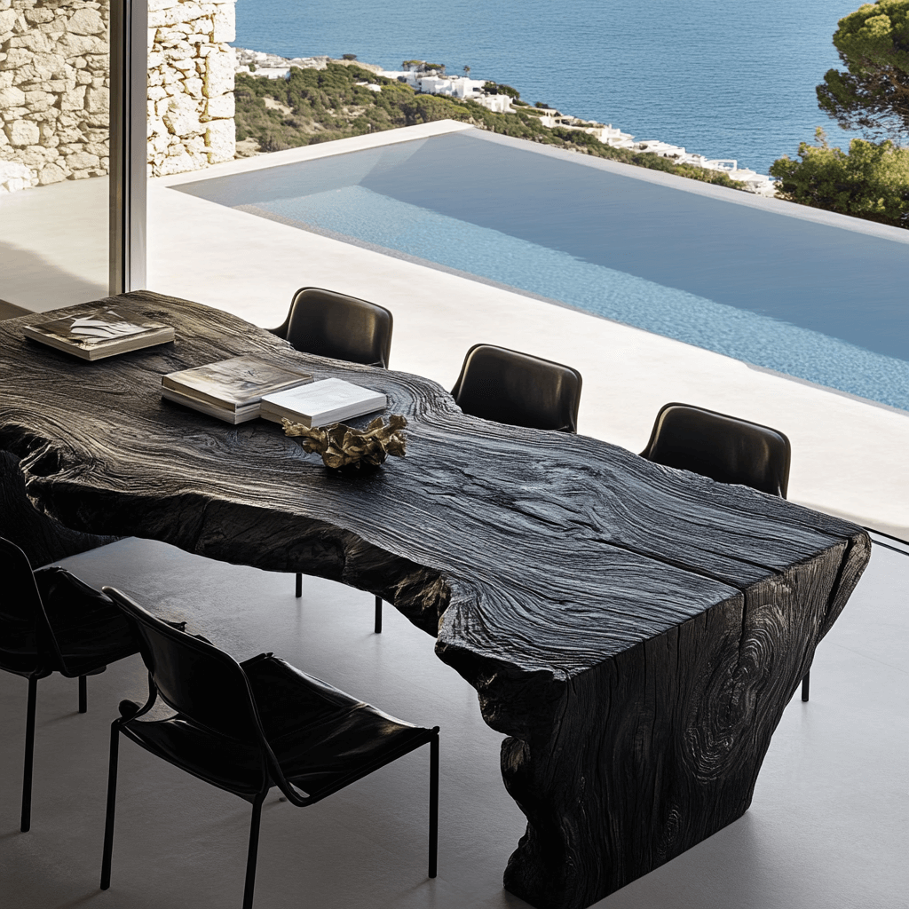 Sora Table – Asymmetrical Design with Single-Piece Wood Top and Unique Block Wooden Base